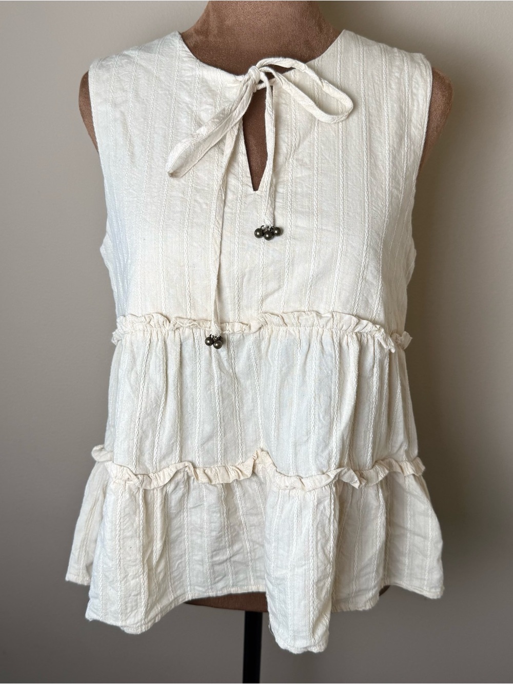 Gilli Boho Peplum Ruffle Tank Top Womens Small Beige Festival Hippie Cowgirl